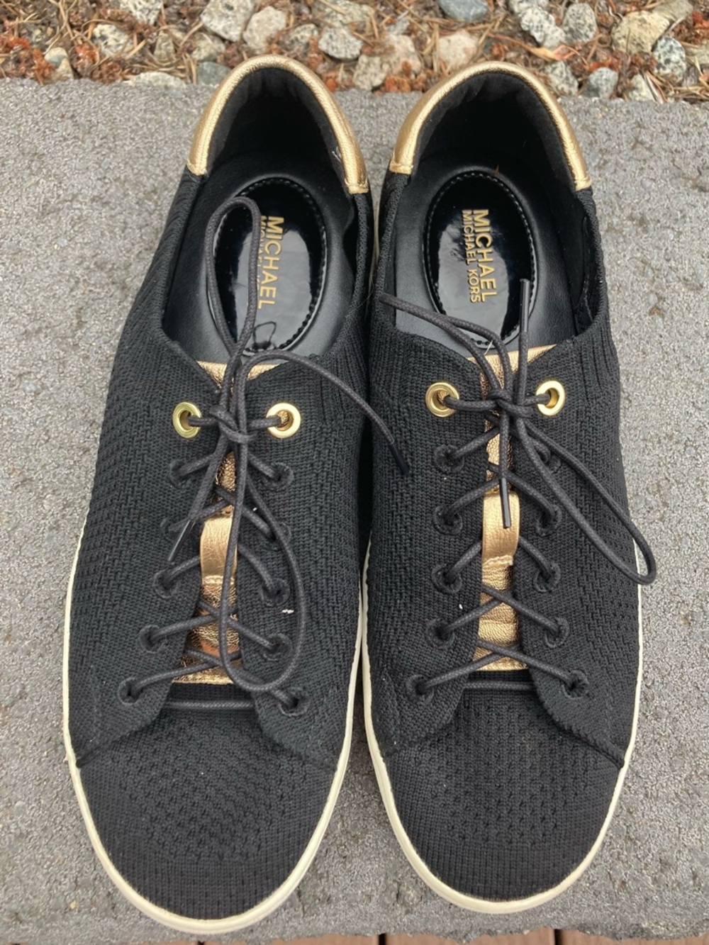 Michael Kors Black and Gold Knit Lace-Up Sneakers